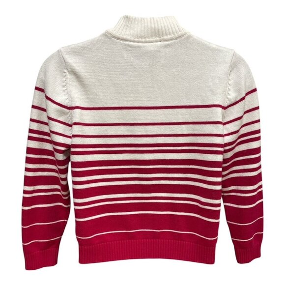 Croft & Barrow Mock Neck Sweater Women's LARGE 1/4 Zip Red and White Striped - Picture 3 of 3